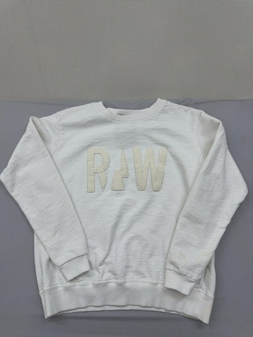 G-Star Raw White Slim Fit Crewneck Sweatshirt S Long Sleeve RAW Logo