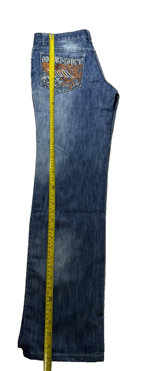 Budget Men's Faded Denim Jeans - Embroidered Back Pockets, Straight Leg, Size 36