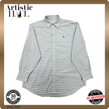 Brooks Brothers Gingham Polo Shirt Long Sleeve Light Gray Size L