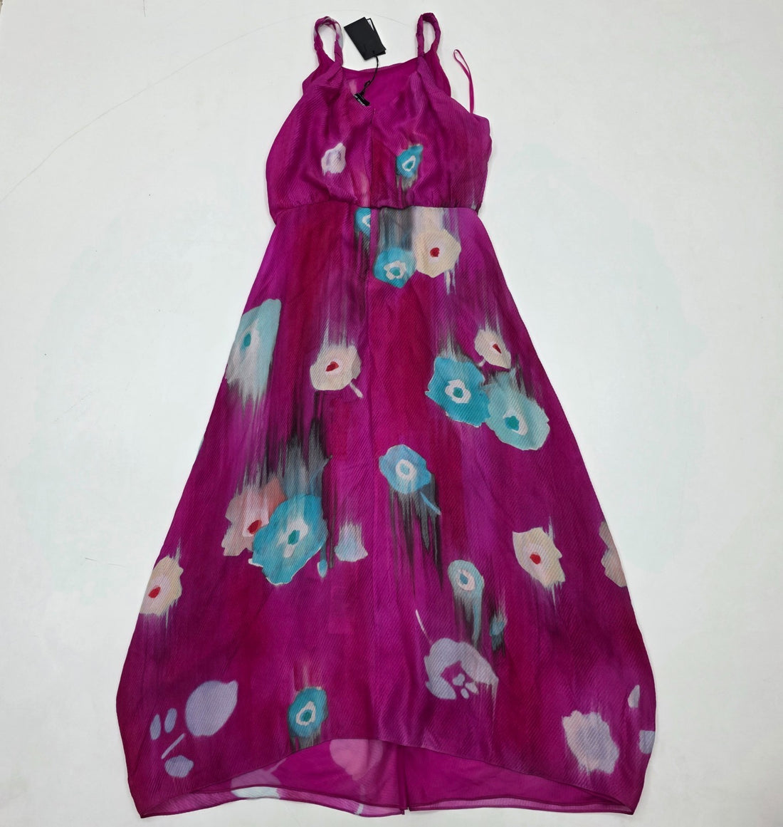 Giorgio Armani Fuchsia Silk Dress Sleeveless Maxi With Floral Motif Size 44 Bnwt