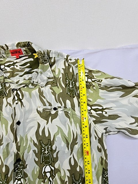 Kudeta Unisex Camo Green Hawaiian Shirt Size 3 Short Sleeve Rayon