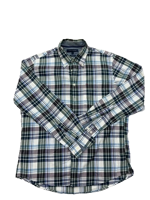 Tommy Hilfiger Men's L Regular Fit Long Sleeve Plaid Cotton Button-Down Shirt
