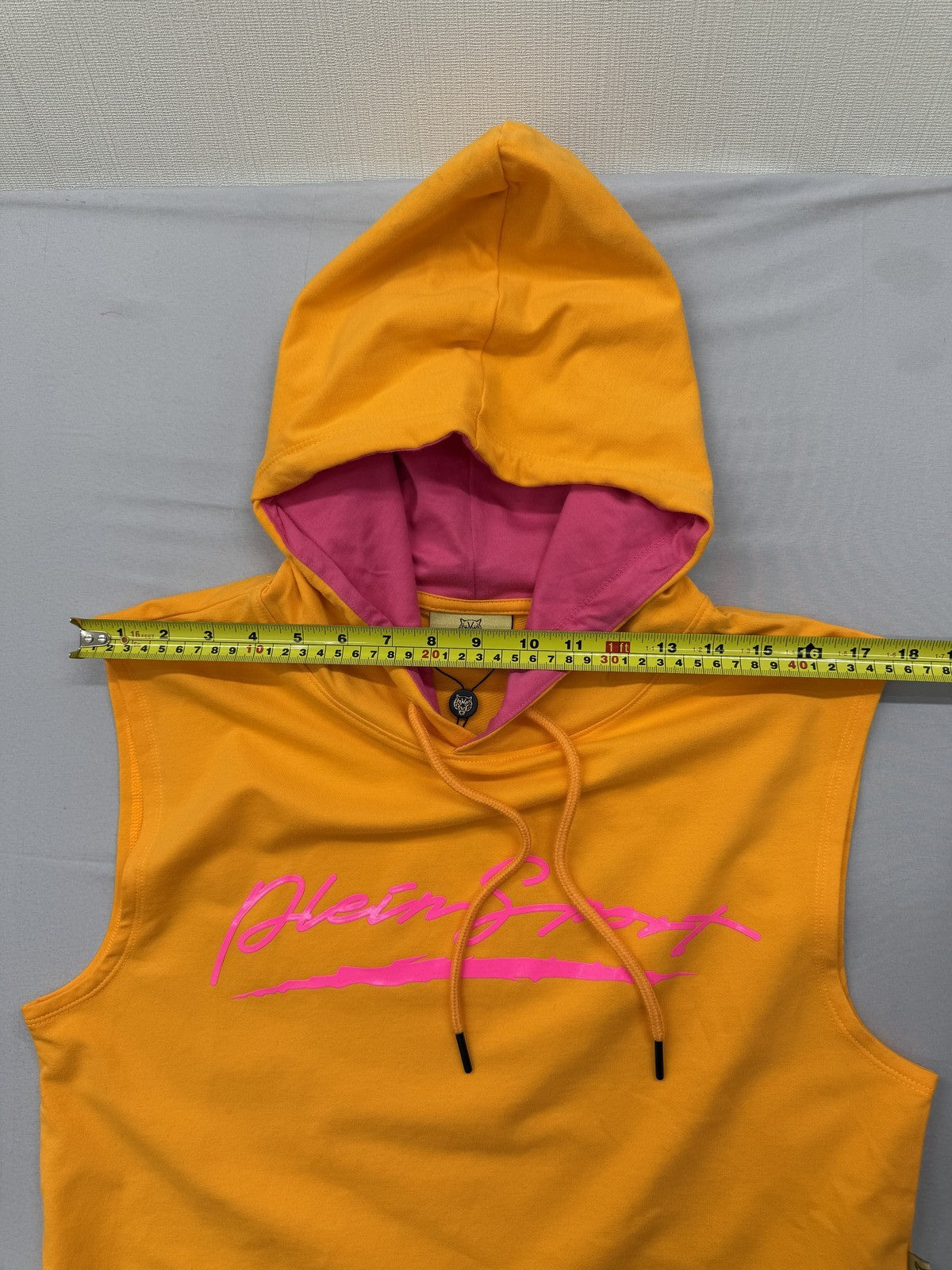 Plein Sport Yellow Sleeveless Hoodie Men's Logo Tiger Print