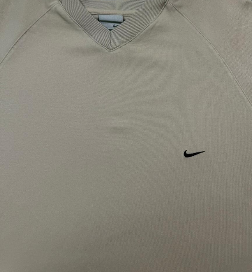 Nike Men's Beige V-Neck T-Shirt Casual Short Sleeve Cotton Tee Size L