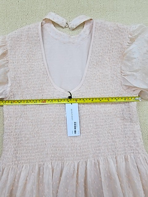 Women's Pink Smocked Chiffon Puff Sleeve Dress UK 12