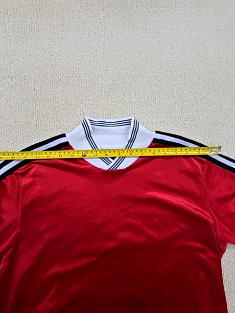 Adidas Red Striped Soccer Jersey L Short Sleeve V-Neck Polyester