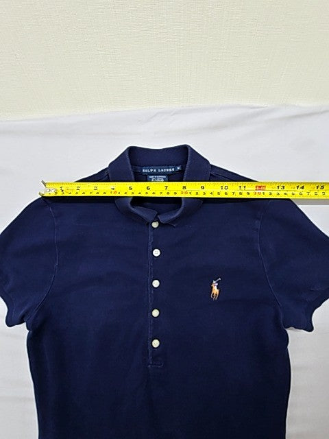 Ralph Lauren Unisex Navy Polo Shirt Short Sleeve Button Cotton M