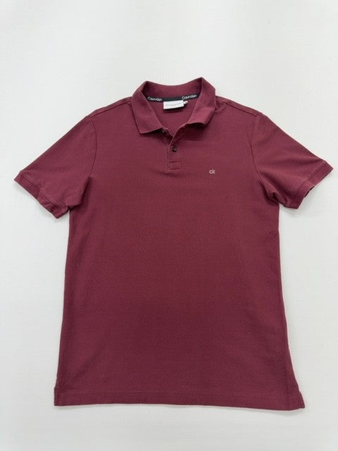 Calvin Klein Boys Burgundy Polo Shirt Size S Slim Fit 100% Cotton Logo