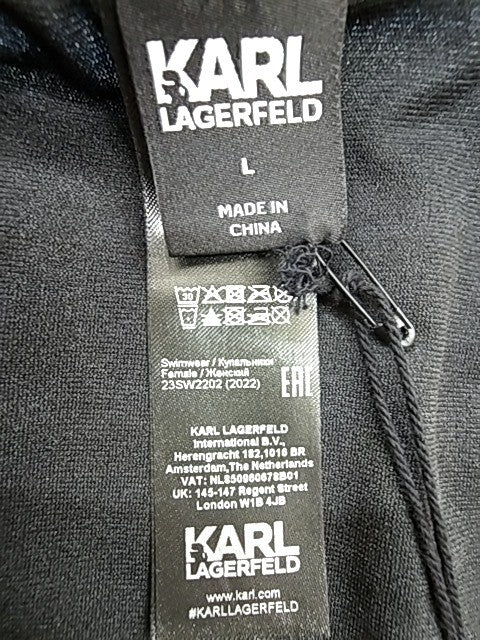 Karl Lagerfeld Women's Blue L String-Tie Swim Bottom Logo Solid