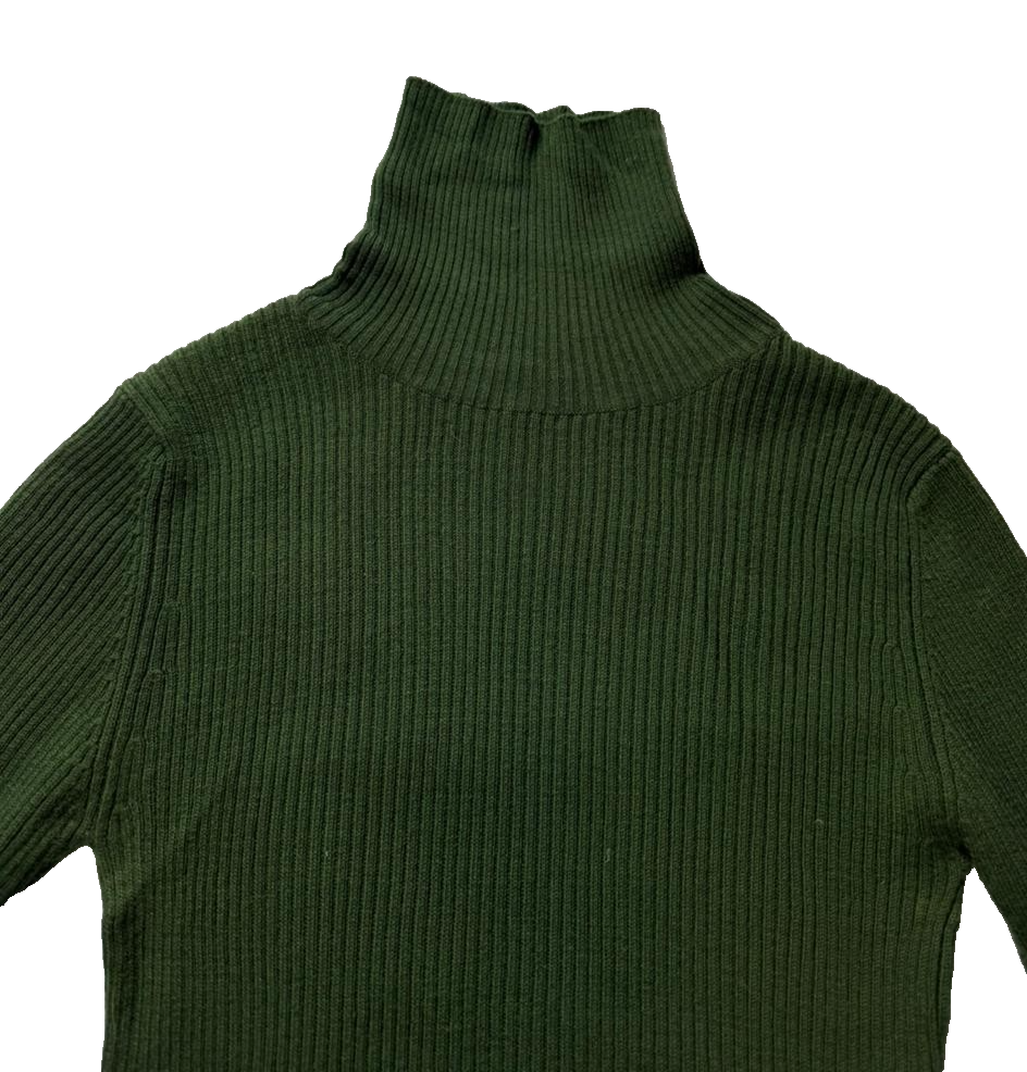 Women Turtle Neck Long Sleeve Ribbed Sweater, Dark Green | M