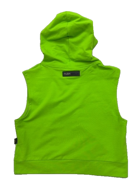 Plein Sport Green Fluo Sleeveless Tiger Hoodie S Men Cotton Fleece
