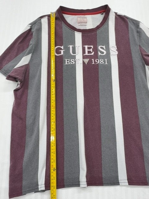 Guess Boys XL Burgundy Gray White Striped Logo Graphic T-Shirt