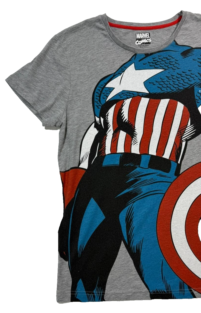 Grey Cotton Marvel Comics Captain America Graphic T-Shirt - Size L