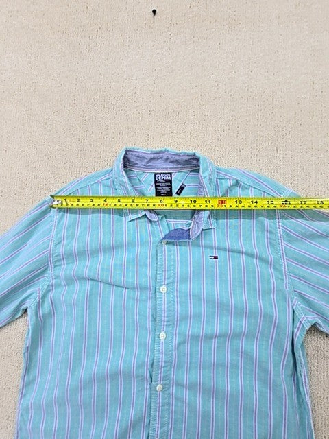 Tommy Hilfiger Denim Men's Medium Teal Stripe Long Sleeve Shirt