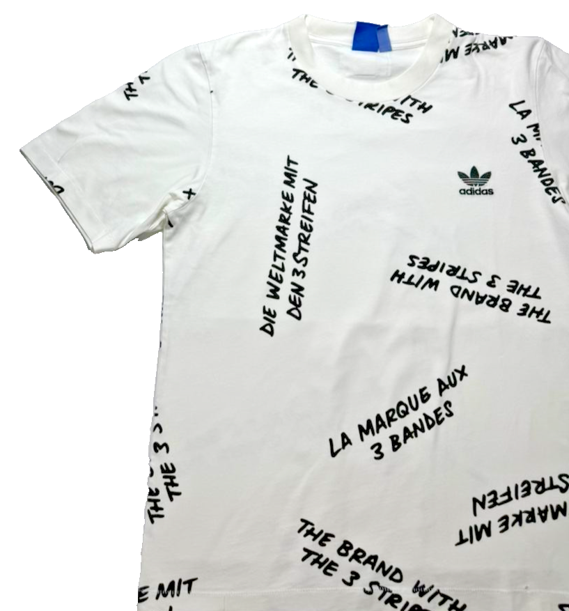 Adidas Men's White Print Solid Crewneck Short Sleeve T-Shirt - Size XS
