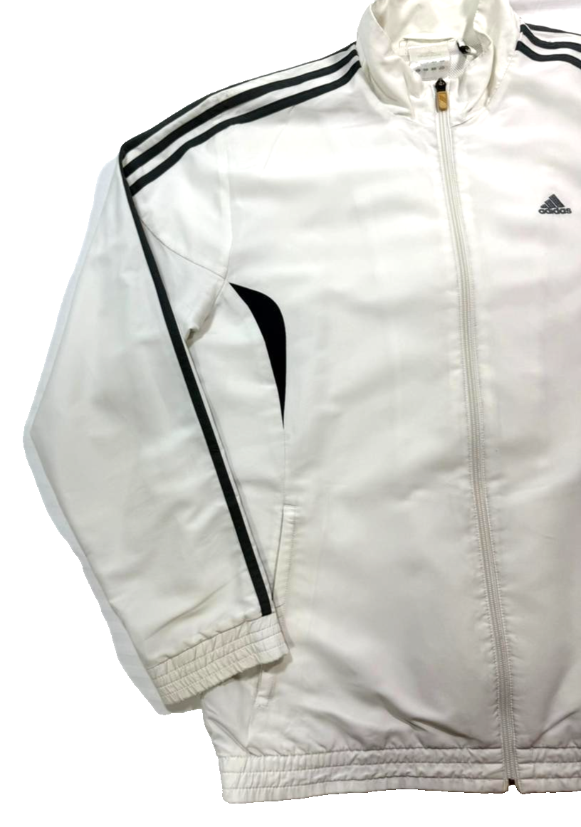 Vintage Adidas Full-Zip Windbreaker Jacket In White With Black Stripes - Size M