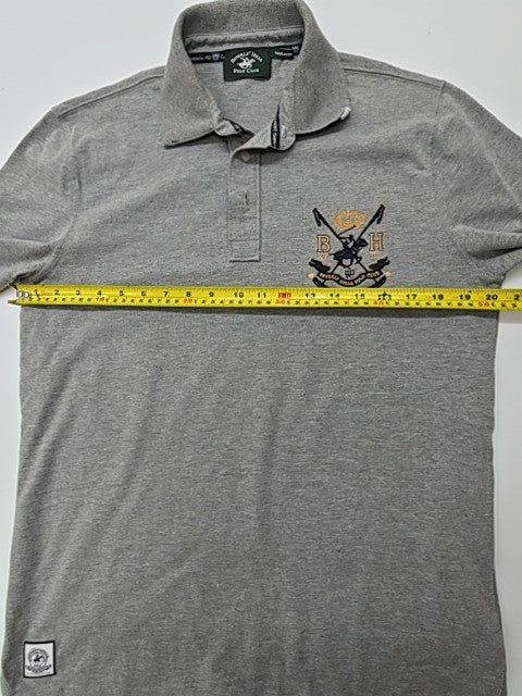 Byerly Hills Polo Club Mens Gray Logo Long Sleeve Polo Shirt Size M EUC