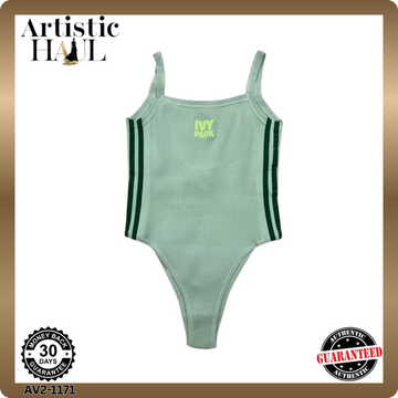 Adidas Ivy Park Green Ribbed Striped Women's Sleeveless Bodysuit