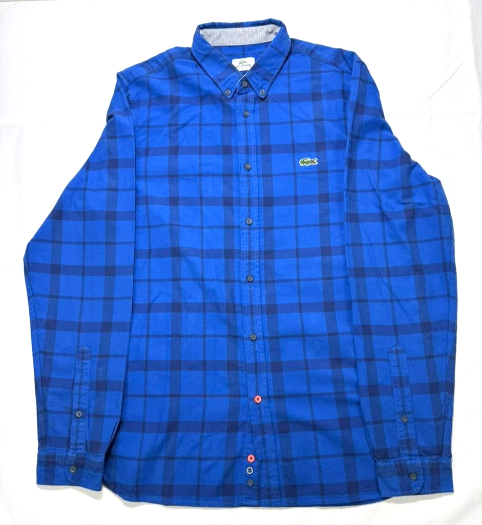 Lacoste Check Shirt For Men Blue Casual Work Shirt - Size 40
