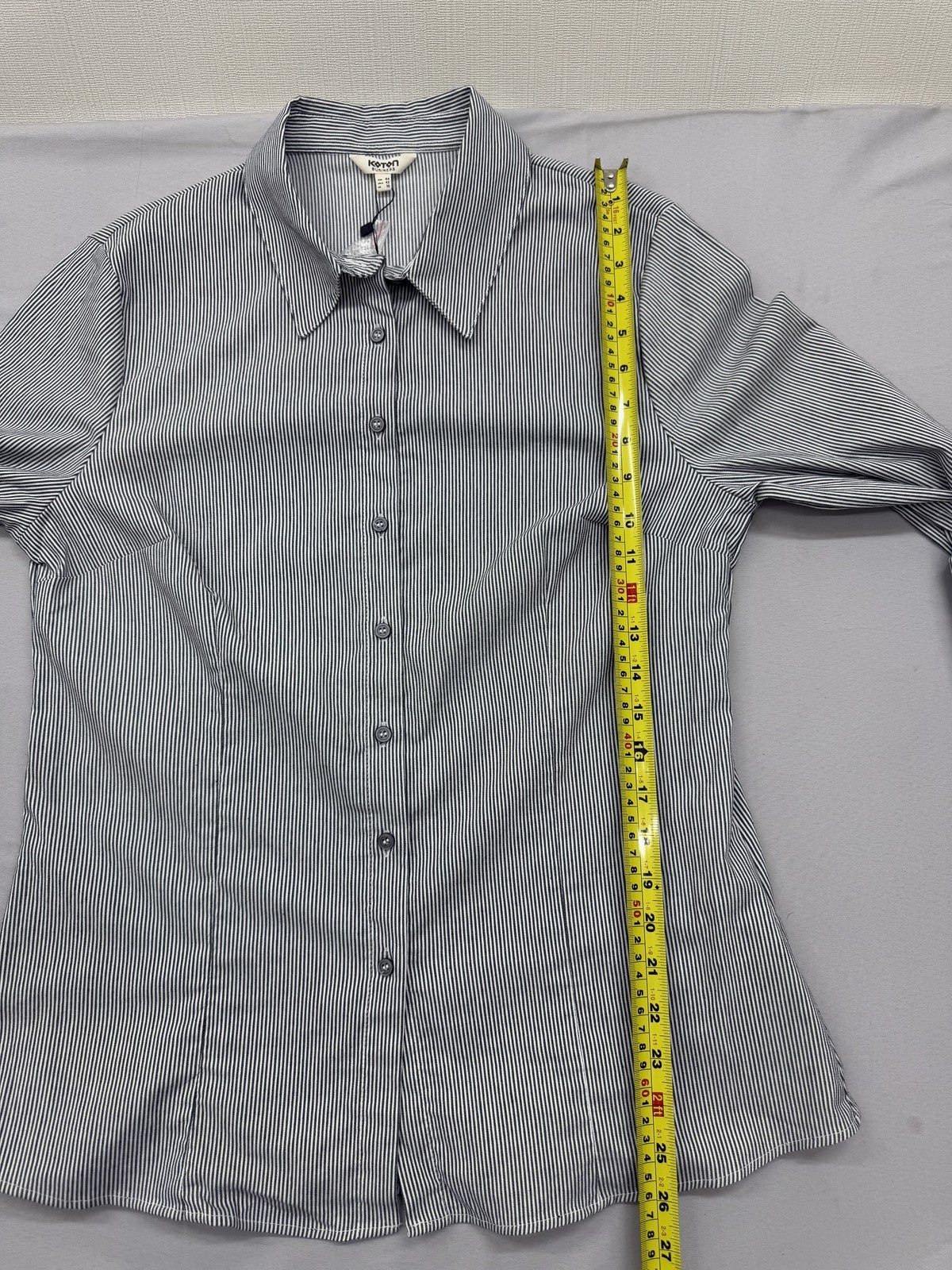 Koton Women's Grey Striped Long Sleeve Shirt Collar L