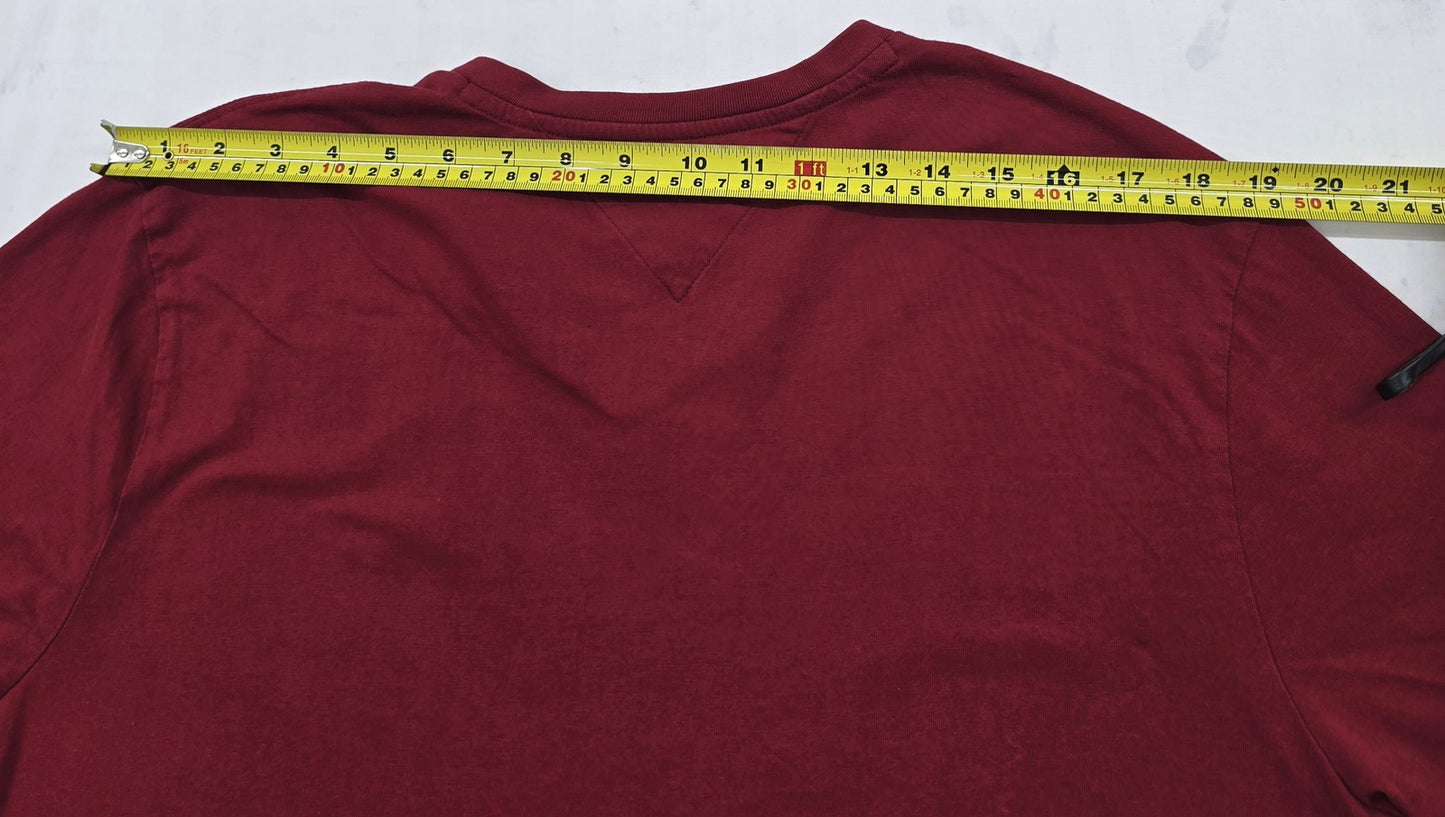Tommy Hilfiger Men's Burgundy V-Neck T-Shirt Size L 100% Cotton Logo