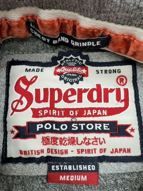 Superdry Vintage Stripe Jersey Grey Marl Polo Shirt M Short Sleeve
