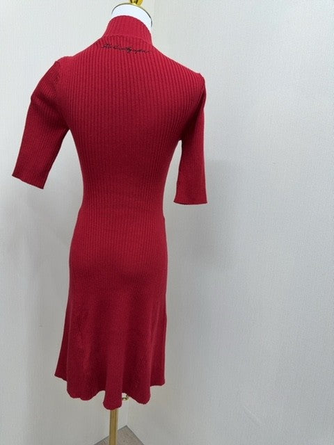 Karl Lagerfeld Red Mock Neck Short Sleeve Beaded Dress XS