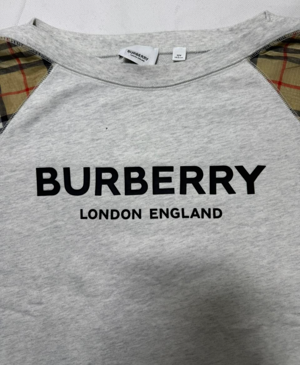 Burberry London Grey Sweatshirt Nova Check Sleeve Panel |12Y| 152Cm