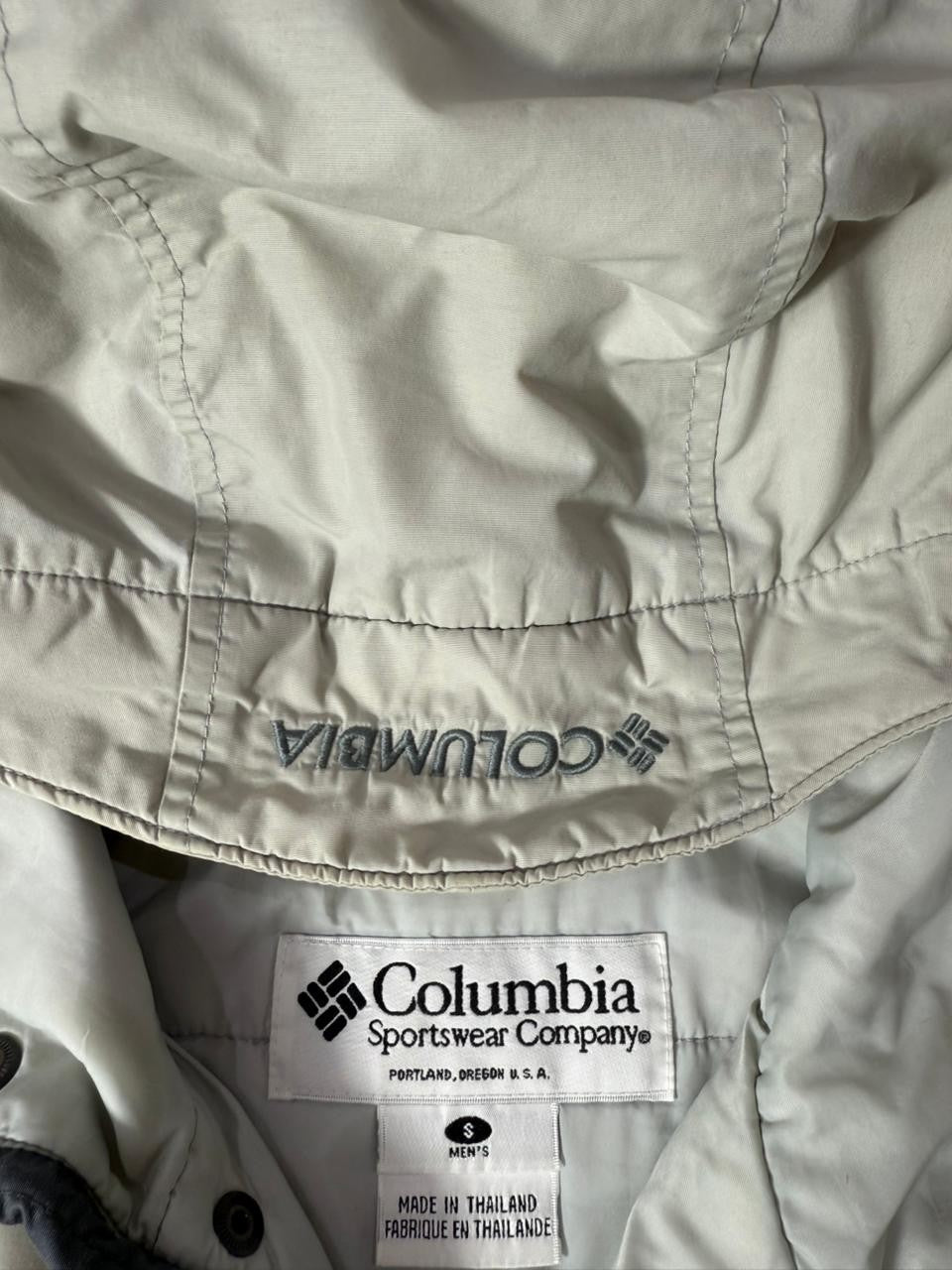 Columbia Men's Small Hooded Winter Jacket Off-White Grey Outdoor Coat