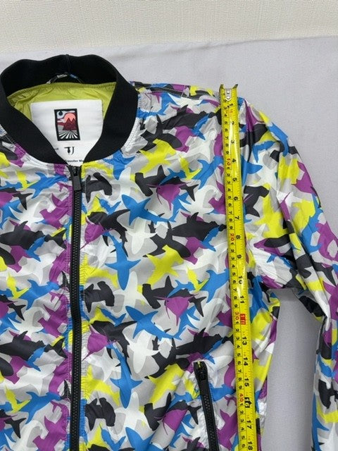 Trussardi Jeans Men's Multicolor Shark Print Bomber Jacket Long Sleeve