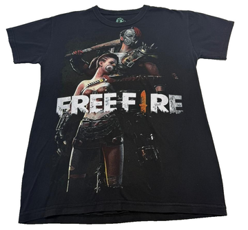 Black Free Fire Graphic Print T-Shirt Unisex - Size S