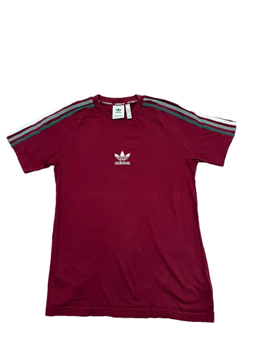 Adidas Originals Men's XS Burgundy Stripe 3-Stripes T-Shirt Cotton