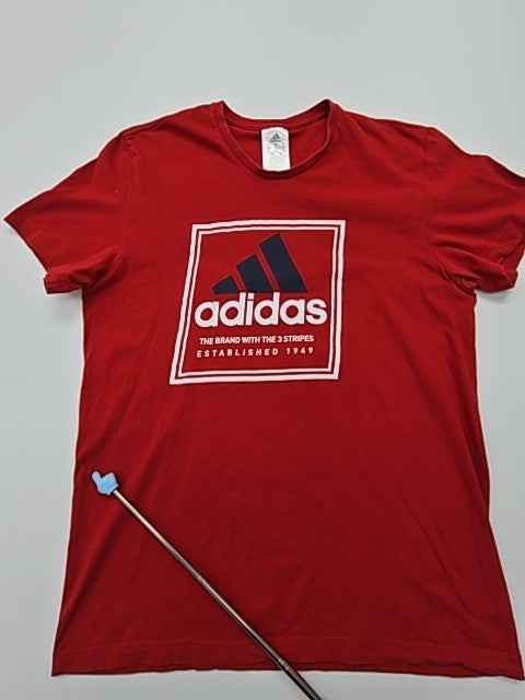 Adidas Men Red Logo Graphic T-Shirt Size S Regular Cotton Jersey