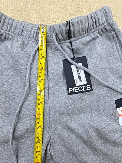 Pieces Snowman Gray XS Women Sweatpants Drawstring Pockets