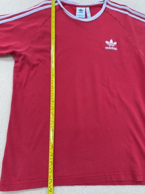 Adidas Originals Red Striped Cotton T-Shirt Crew Neck Short Sleeve L