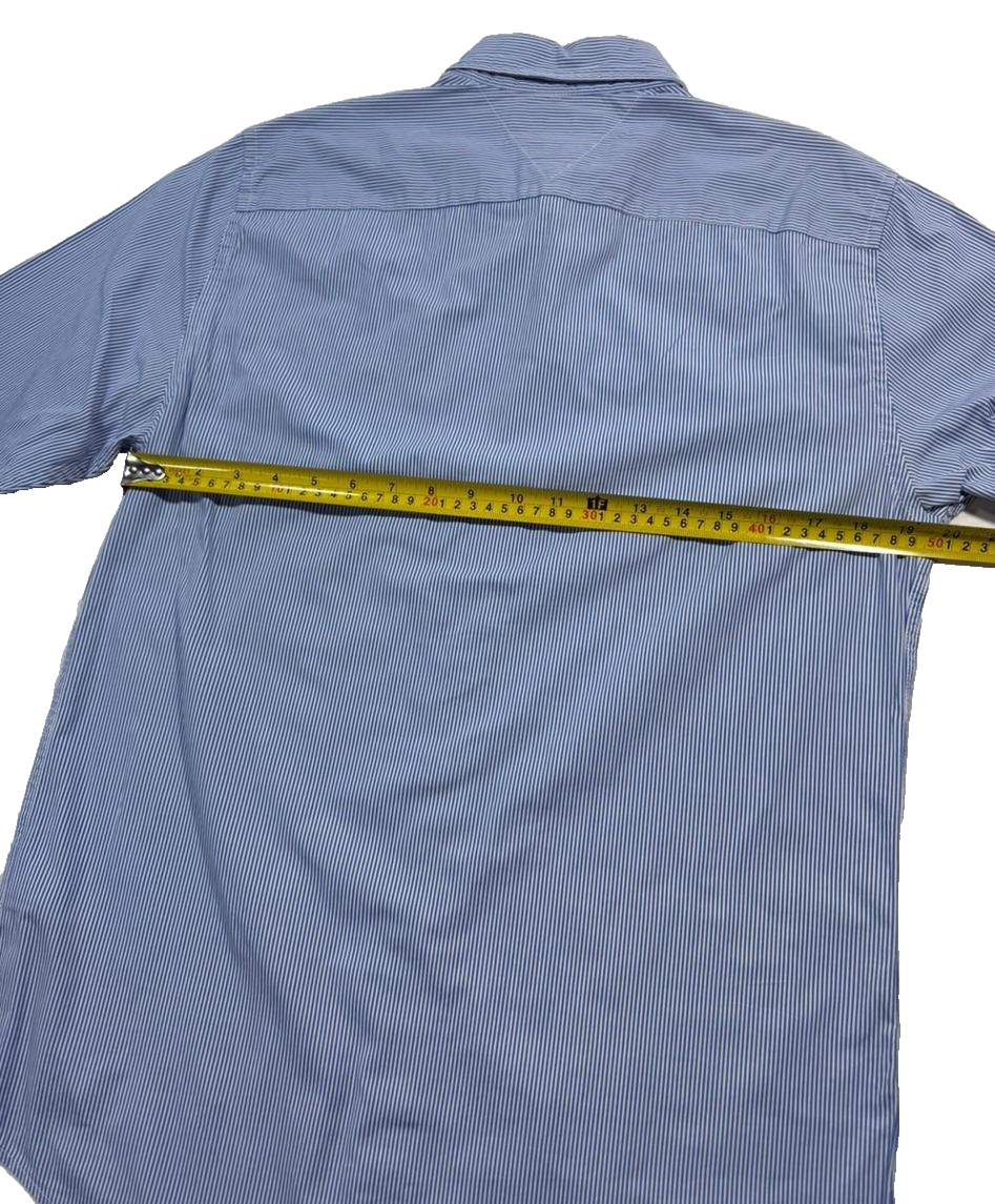 Tommy Hilfiger Men's Blue White Micro Stripe Easy Care Regular Fit Shirt Size M
