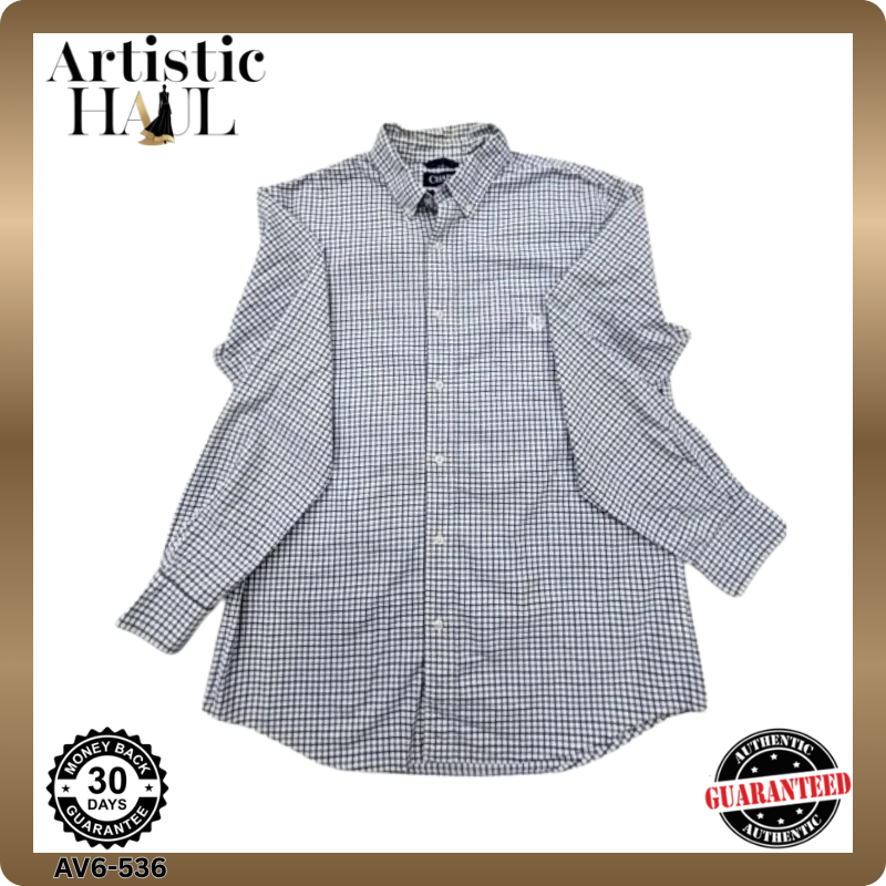 Chaps Blue White Plaid Long Sleeve Button-Down Shirt L Classic Fit