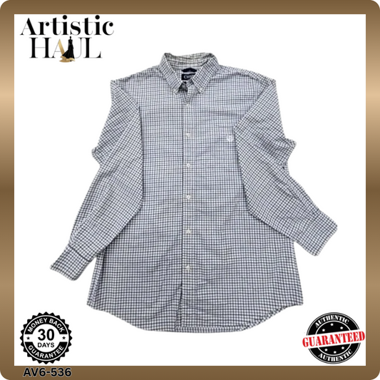 Chaps Blue White Plaid Long Sleeve Button-Down Shirt L Classic Fit