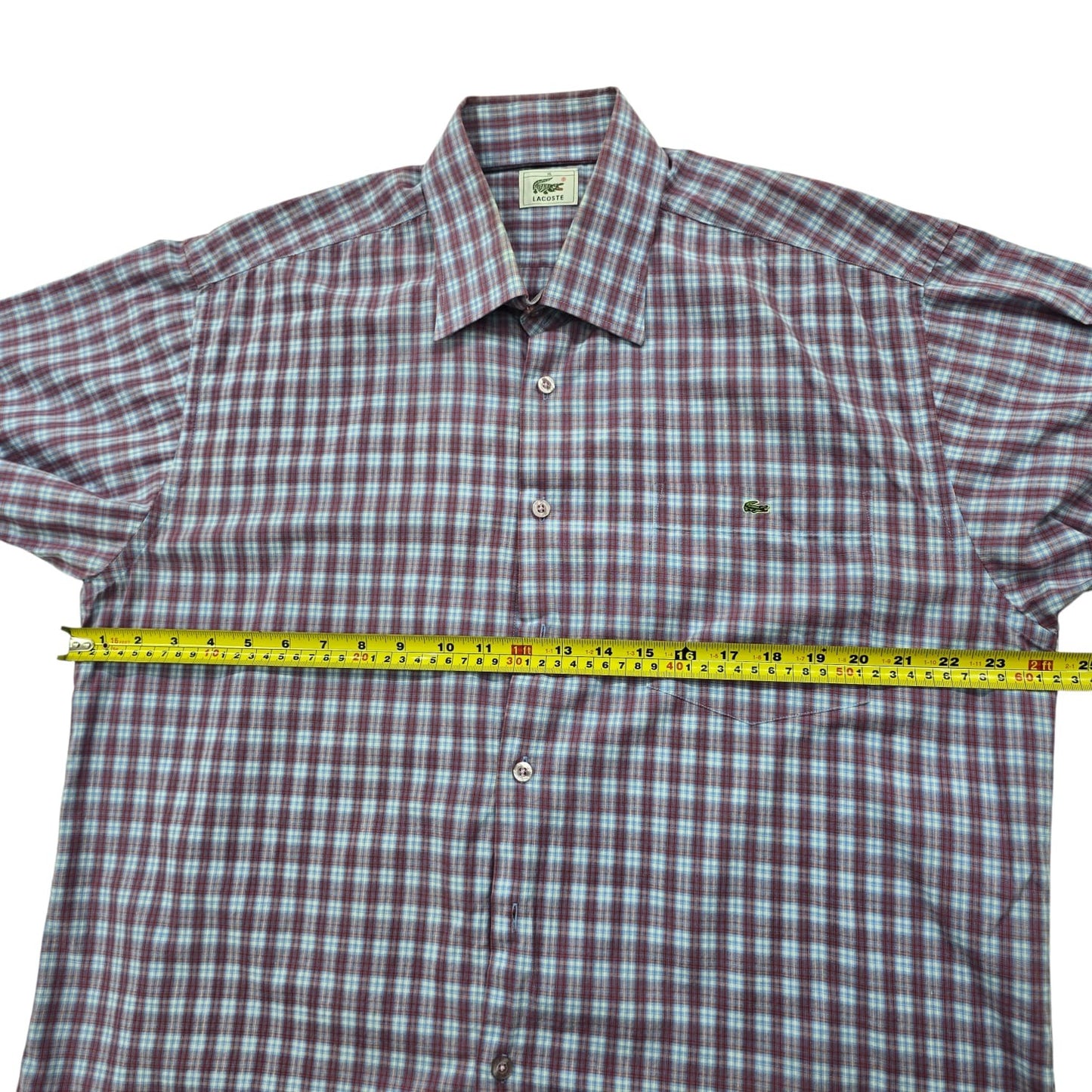 Lacoste Men's Burgundy Plaid Short Sleeve Shirt Vintage M