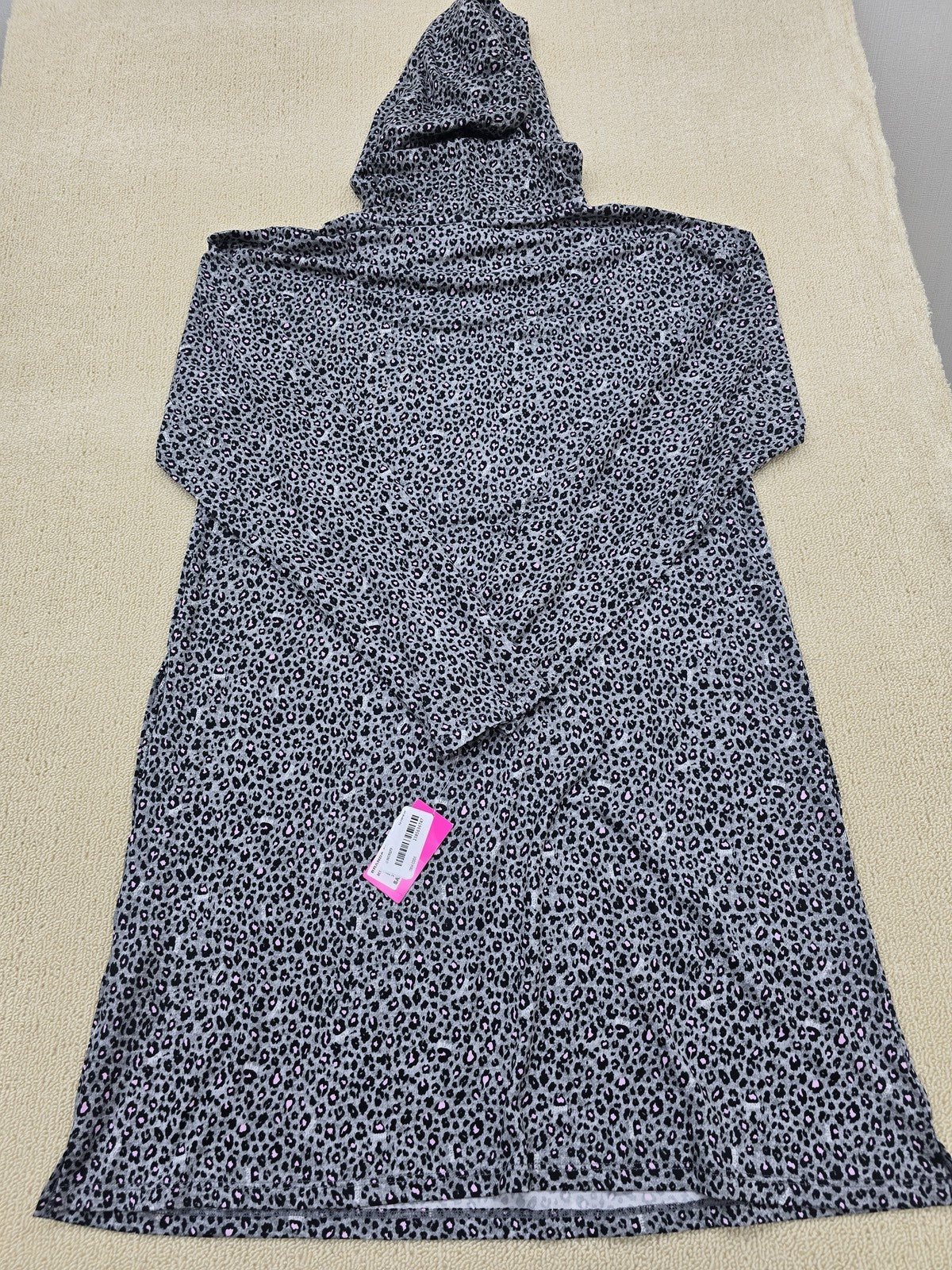 Betsey Johnson Leopard Hooded Long Sleeve Dress M Gray