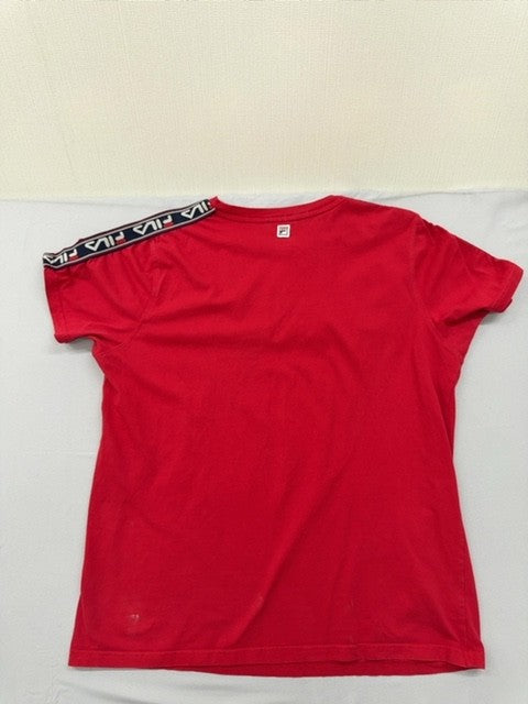 Fila Red Women's L UK14 Cotton T-Shirt Crew Neck Logo Short Sleeve