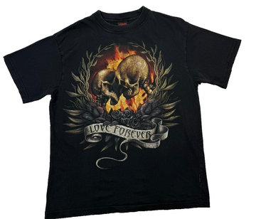 Black Short-Sleeved T-Shirt With A "Love Forever" Graphic Tee - Size M