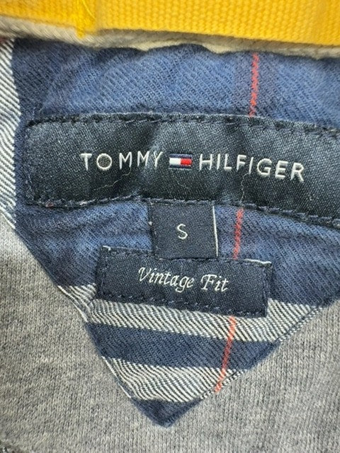 Tommy Hilfiger Grey Zip Hoodie S Vintage Fit Embroidered Patch Cotton Poly