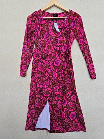 River Island Pink Floral Midi Dress Petite Size 6 Long Sleeve