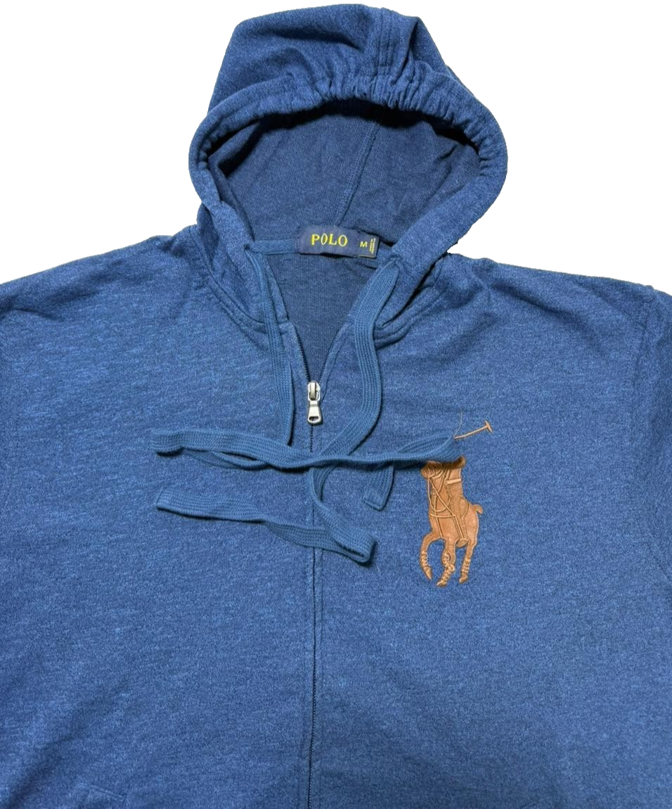 Polo Ralph Lauren Blue Zip Up Hoodie M Big Pony Logo Men's Sweatshirt