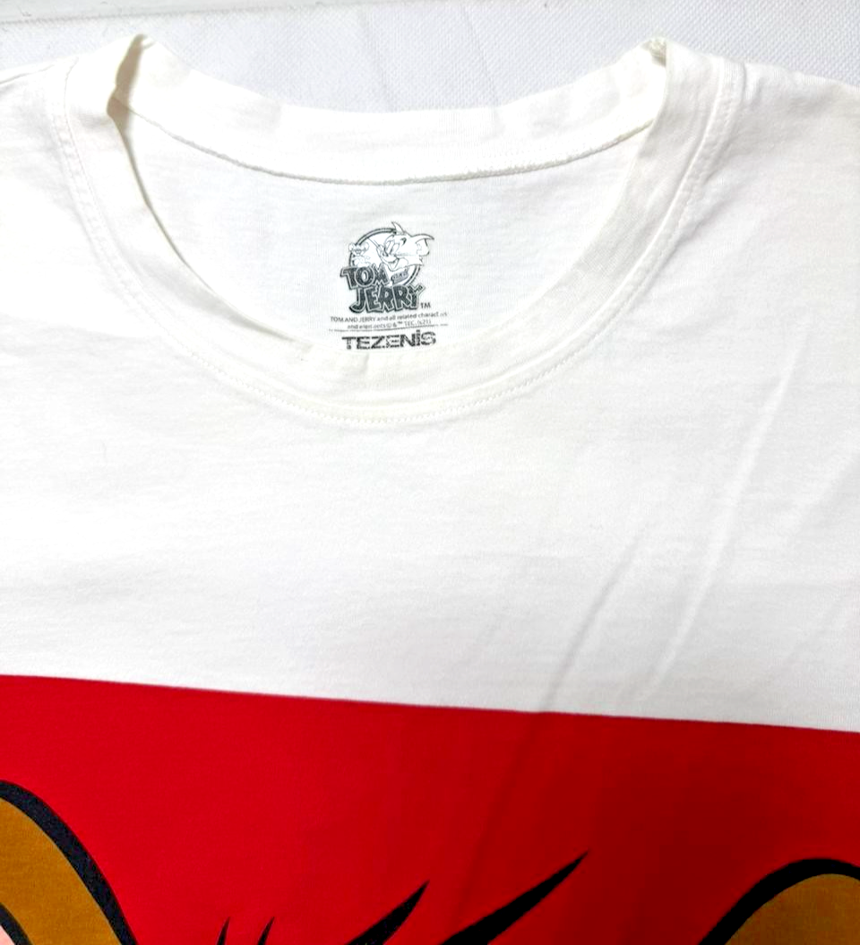 Tezenis White Tom & Jerry Graphic Tee, Crew Neck Short Sleeve - Size M