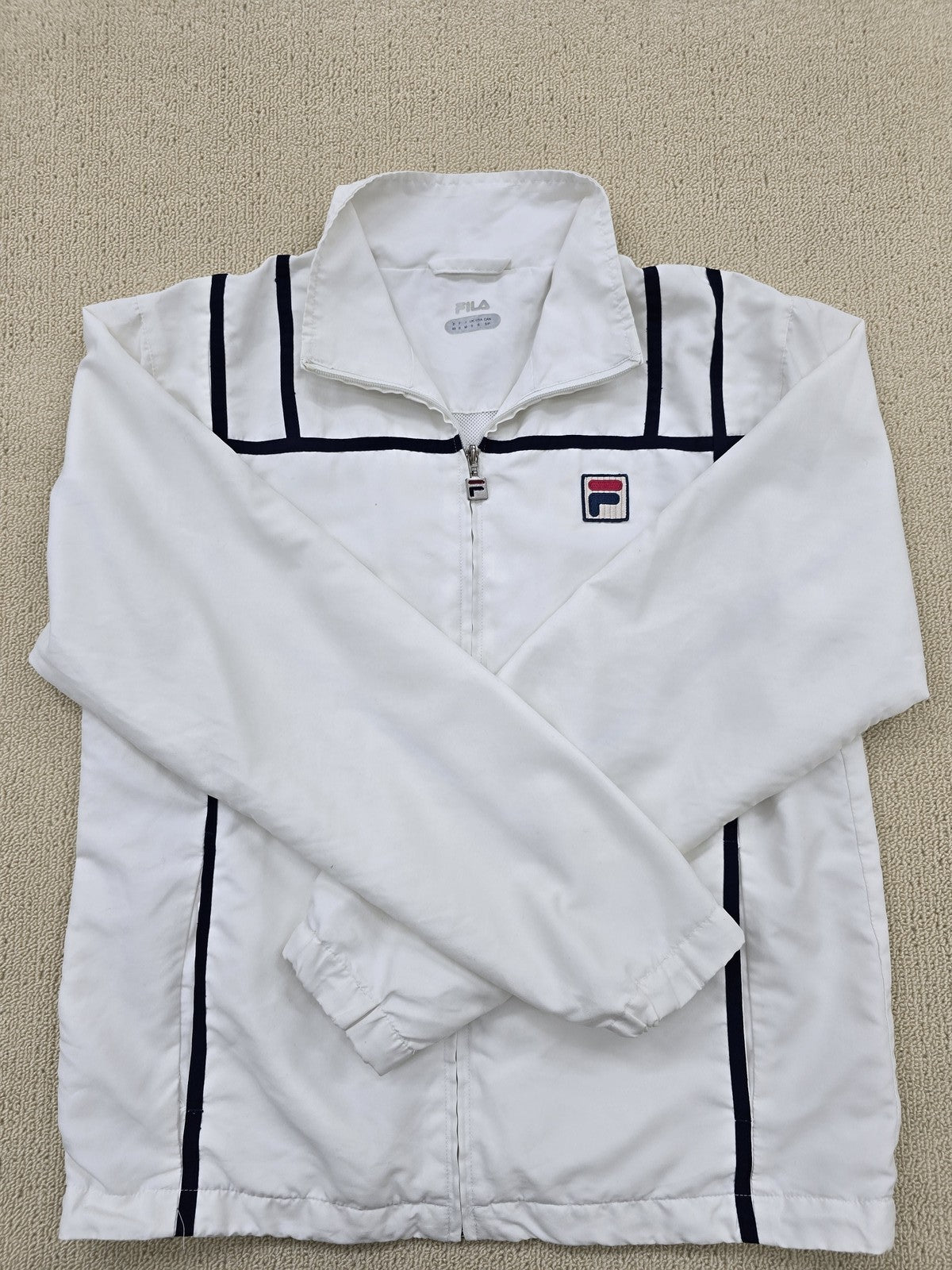 Fila White Striped Track Jacket S Unisex Activewear Polyester