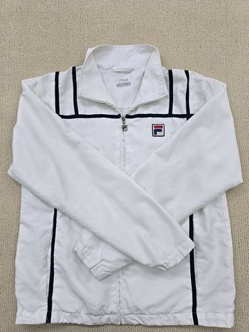 Fila White Striped Track Jacket S Unisex Activewear Polyester