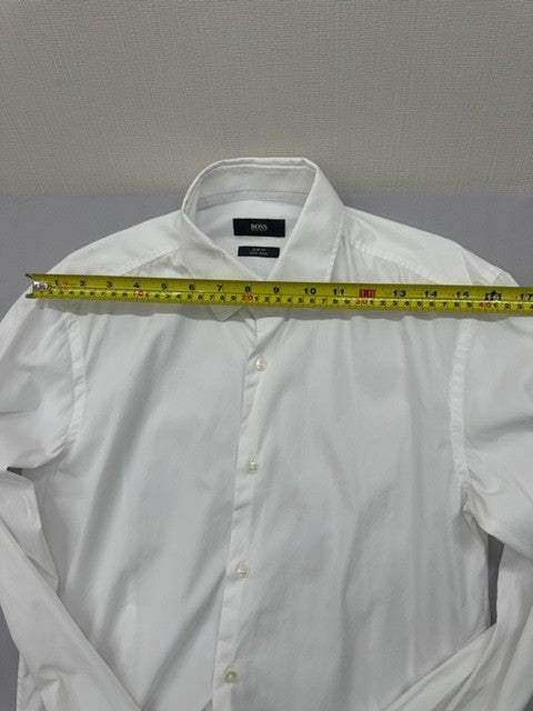 Hugo Boss Slim Fit White Cotton Dress Shirt 15.5 Spread Collar Easy Iron