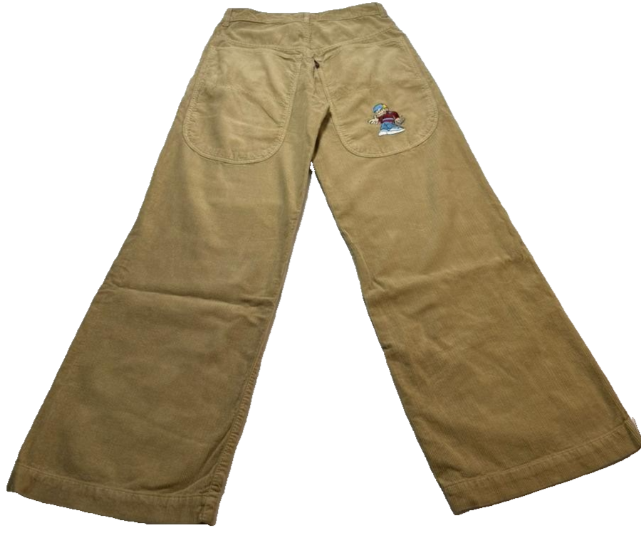 Arnold Lobel Cartoon Embroidered Wide Leg Corduroy Pants | High Rise Unisex Streetwear Pants| Size 38